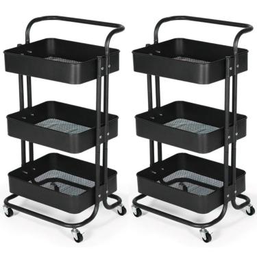 Imagem de Kit 2 Carrinho Multiuso Organizador 3 Prateleiras Em Ferro - Preto