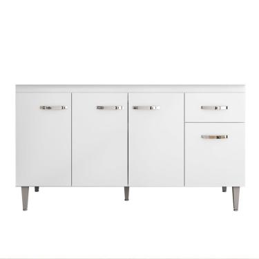 Imagem de Balcão Gabinete Para Pia Sem Tampo 150cm 4 Portas E 1 Gaveta Flex Gabriela Branco-preto