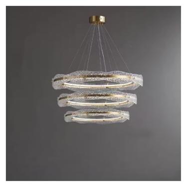 Imagem de Lustre de luxo leve para sala de estar, luz circular simples, padrão criativo de água, vidro, iluminação para sala de jantar, todas as lâmpadas de cobre
