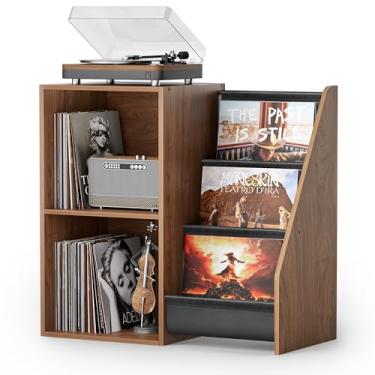 Imagem de Suporte para toca-discos, suporte para toca-discos com armazenamento de discos de vinil, mesa de toca-discos com prateleira de vinil, armário de toca-discos com organizador de 220 álbuns, gabinete de