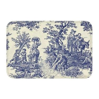 Imagem de Toile De Jouy Tapete de banho com motivo azul marinho francês azul marinho antiderrapante absorvente macio tapete decoração tapetes de banheiro para cozinha quarto tapete de chão 61 cm x 40 cm