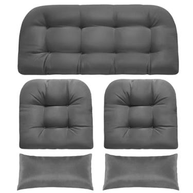 Imagem de MAGIC ELEPHANT Almofadas de vime para cadeira, interior e exterior, espuma viscoelástica conjunto de 5, 1 sofá e 2 almofadas em forma de U e 2 almofadas longas à prova d'água para banco de móveis de