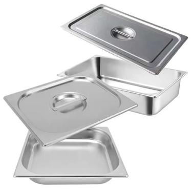 Imagem de Kit 2 Cuba Gastronômica Inox Gn 1/1 100mm Com Tampa Gn 1/1 - Triboshop