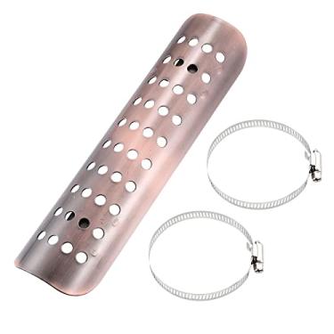 Imagem de X AUTOHAUX 1 conjunto universal de proteção térmica de escapamento de motocicleta de aço inoxidável para tubo de escape protetor de silenciador com grampos de 20 a 70 mm tom de cobre