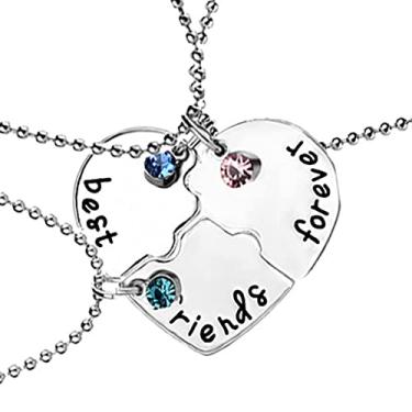 Imagem de Conjunto de 3 peças/conjunto de colar Best Friend Forever com strass, colar BFF em forma de coração, pingente de amizade, quebra-cabeça, costura, joias, presente para amigos, colar de amizade