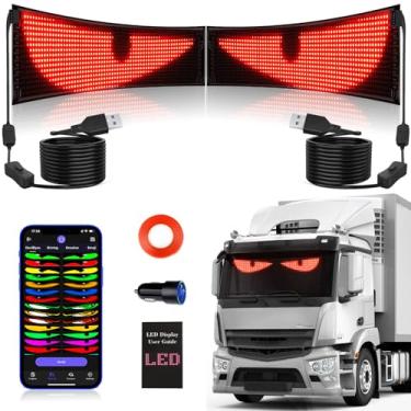 Imagem de Kjoy 2 peças de luzes LED sincronizadas com olhos do diabo para caminhões, tela de LED flexível de 69 x 12 cm para janela de carro, placa de LED programável de rolagem digital, luzes grandes