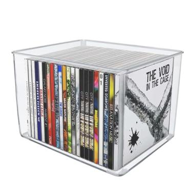 Imagem de Klmnop Caixa de armazenamento de CD, suporte empilhável de plástico transparente para DVD, estojos organizadores de exibição de videogame para mesa comporta 17 CDs (transparente)