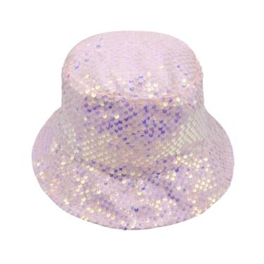 Imagem de RARITYUS Chapéu balde de lantejoulas brilhantes para mulheres e meninas, chapéu de sol com glitter, boné de pescador, chapéu de fantasia de festa rave, rosa, tamanho �nico