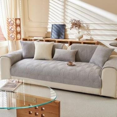 Imagem de Capa curta de pelúcia para sofá, capa universal antiderrapante para sofá em formato de L, protetor de toalha para sala de estar, A2, P 110 x 180 cm, 1 peça