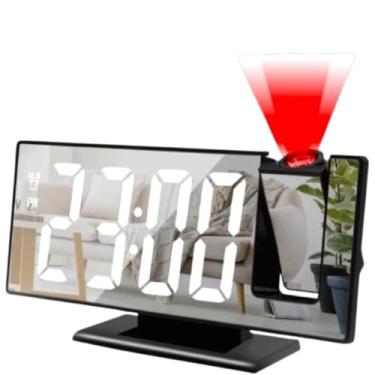 Imagem de Relógio Despertador Digital com Projetor de Tetoem 180 graus, Temperatura, Alarme Soneca, Data, LED Luminoso, Display Espelhado, Fonte USB ou Pilhas AAA, Design Moderno e Multifuncional