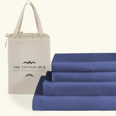 Imagem de Conjunto de lençóis Queen Size 6 peças, 600 fios, algodão pima peruano, cabe até 45 a 53 cm (sólido, azul mediterrâneo)