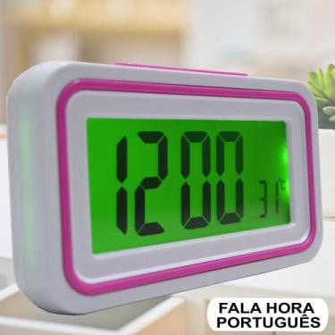 Imagem de Relógio Digital LCD Fala Hora Em Português Pink CBRN09084 - COMMERCE B