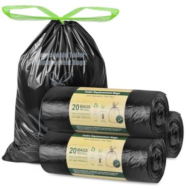 Imagem de BLIKA 60 sacos de substituição para vaso sanitário com cordão, 20 litros, 30 litros, resistentes 1,97 mil, sacos de compostagem de 20 litros, sacos de banheiro de acampamento para banheiro portátil