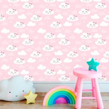 Imagem de Papel de Parede Autocolante Baby Nuvens Cute fundo Rosa 250 - Inove Pa