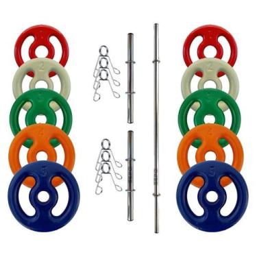 Imagem de Kit Completo 3 Barras + 30kg Anilhas Emborrachadas - SEPO