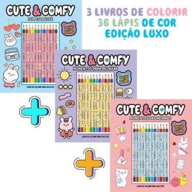 Imagem de Kit 3 Livros De Colorir Cute & Comfy + 36 Lápis De Cor Edição Luxo (Bo