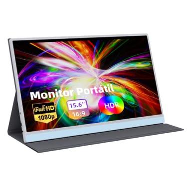 Imagem de Monitor Portatil 15,6'', FHD 1080P 100% SRGB Monitor Portátil Conectado Com USB C Dupla/HDMI, IPS Extensor De Tela para Notebook com VESA e Funda Inteligente magnético, Plug and Play(preto)