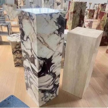 Imagem de Mesa de canto em cubo feita à mão de mármore natural para sala de estar, quarto, banheiro para uso interno e externo C-30 * 30 * 80cm