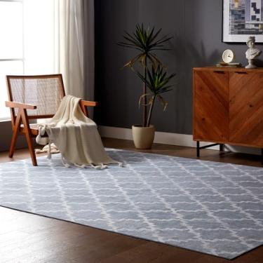 Imagem de SLEEP ZONE Tapete de área de 15 x 23 cm para quarto, tapete lavável antiderrapante para sala de estar, Quatrefoil Vintage Low Pile Tapetes resistentes à água interior, azul-petróleo