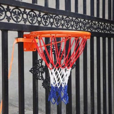Imagem de Conjunto De Aro De Basquete Ao Ar Livre Para Cerca/Árvore/poste, Gol De Basquete Profissional Com 2 Alças Ajustáveis & Rede De Nylon, Kit De Aro De Basquete Montado Na Par, Punch-free Adult Models