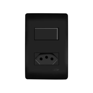 Imagem de Interruptor Simples E Tomada 2p+t 10a Fame Habitat Black Com Placa 4x2 Preto