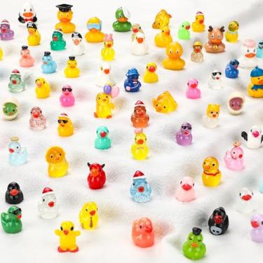 Imagem de Leyndo 100 peças mini resina multicolorida patos de plástico pequenos animais para esconder figuras pequenas estatuetas artesanato ornamento para jardim casa de bonecas micro decoração de paisagem