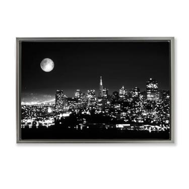 Imagem de Stupell Industries Arte de parede em tela flutuante cinza luzes da cidade à noite por Danita Delimont, 78 x 53 cm