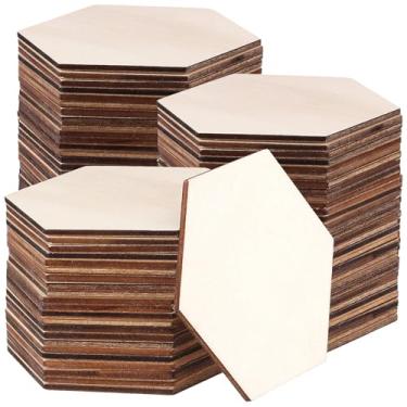 Imagem de MUKLEI 200 Peças Hexagonais De Madeira Inacabada, 3 X 2,6" Em Formato Branco, Fatias Naturais Para Pintura, Artesanato, Tingimento, Gravura, Entalhe, Porta-Copos