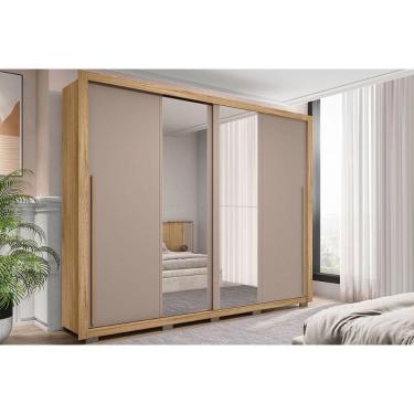 Imagem de Guarda Roupa 2 Portas de Correr c/ Espelho e 4 Gavetas Praticus Lux Buriti/Fendi - Caemmun