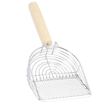 Imagem de Colher de Areia de Gato de Aço Inoxidável, Manípulo de Madeira Pistola de Areia de Gato Fino e Amplo Gatinho de Malha cocô Scooper de Levantamento para Linhagens de Areia de