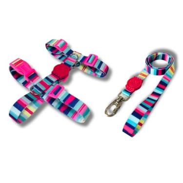 Imagem de Coleira Peitoral Tipo H para Cães - Anti-Puxão com Guia de 1,10m | Varias Estampas (Rosa,P)