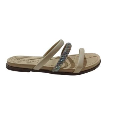 Imagem de Sandália Beira Rio Rasteira Feminina Strass 8507.104, 38, Creme, Auror