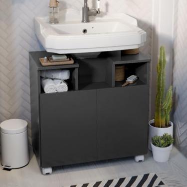 Imagem de Gabinete Para Pia Encaixe No Banheiro Com 2 Portas(Preto)
