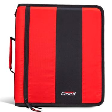 Imagem de Case-it Fichário clássico com zíper | Anéis de vedação de 5 cm, capacidade para 350 folhas, vários bolsos de armazenamento e alça de ombro | Organizador de escola e escritório | Motor de bombeiros