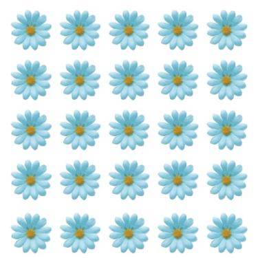 Imagem de Ruwado 50 peças de flores de margarida, 4 cm, girassóis artificiais de seda de crisântemo para casamento, noiva, festa, casa, decoração artesanal (azul claro)