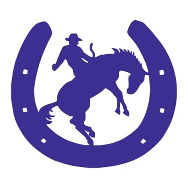 Imagem de Adesivo Country Ferradura Sorte e Proteção Silhueta Cowboy no Cavalo para Moto Carro Caminhão Parede Ambientes Temáticos (AZUL MARINHO, 45x40,2cm)