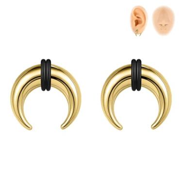 Imagem de 6ixGosh 00G-16G Pincher de septo, anéis de septo de aço inoxidável, piercings de septo, formato C, expansor de orelha para alongamento, furado, dourado/preto/prata, Aço inoxidável, Sem pedras