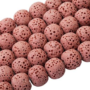 Imagem de SUNYIK Pedra vulcânica de pêssego, contas soltas para fabricação de joias de 10 mm, 35,5 cm