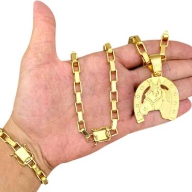 Imagem de Kit Tijolinho 10Mm + Pingente Ferradura Banhado A Ouro