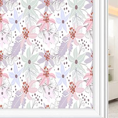 Imagem de Película de janela de privacidade de flores, textura de estilo floral, filme de vidro para sala de estar e escritório em casa, L90 x C 190 cm