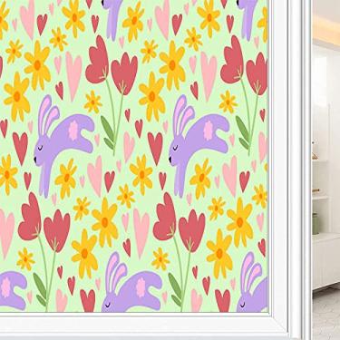 Imagem de Película de janela de privacidade de flores, textura de estilo floral, filme de vidro para sala de estar e escritório em casa, L90 x C 190 cm