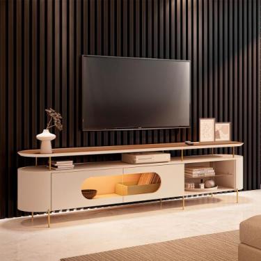 Imagem de Rack Bancada Ária com Led e Prateleira Vidro TV Até 85 Polegadas Off W