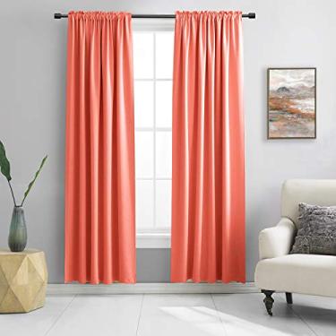Imagem de DONREN Cortinas blackout de 228 cm de comprimento, painéis de cortina com bolso para varão - Cortinas com isolamento térmico para sala de estar (132 cm L x 232 cm de comprimento, coral, 2 painéis)