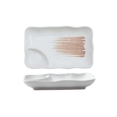 Imagem de Prato de lanche requintado de cerâmica retrô simples em estilo japonês para casa - pincel branco marrom (prato de bolinho retangular de 20 cm)