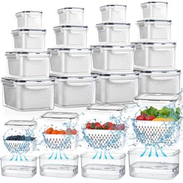 Imagem de Blushtier Embalagem com 16 recipientes de armazenamento de frutas para geladeira, 4 tamanhos, recipientes de armazenamento de alimentos à prova de vazamento com escorredores removíveis, guardador de