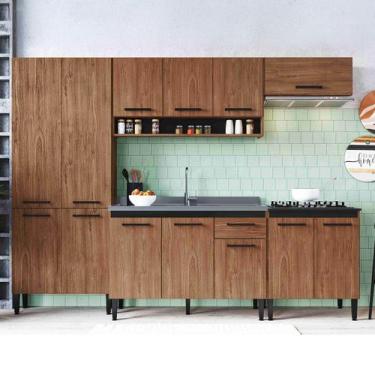 Imagem de Armário de Cozinha Amanda 13 Portas 1 Gaveta Freijó/Preto - Pnr Móveis