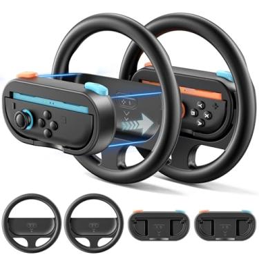 Imagem de Steering Wheel & Grip for 2025 Switch 2 Joy-Cons, Switch 2 Racing Wheel with Detachable Controller Grip for Mario Kart World 8 Deluxe, Family Sports Party Switch Accessories -2 Packs, Orange & Blue