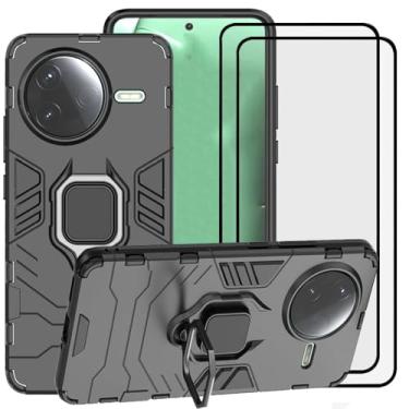 Imagem de LosruGir Capa para Xiaomi Redmi K80/Xiaomi Poco F7 Pro 5G, 2 em 1, capa protetora de tela de vidro temperado [2 unidades], preta