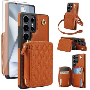 Imagem de Capa de celular para Samsung Galaxy S25 Ultra 5G carteira celular com protetor de tela de vidro temperado alça transversal com bloqueio de RFID S25Ultra 25S S 25 25Ultra 6.9 2025 feminino meninas