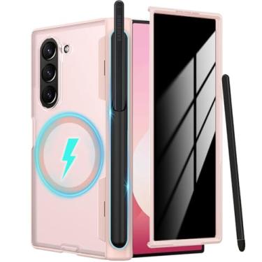 Imagem de YQODSZ Capa para Samsung Galaxy Z Fold 6 com suporte para caneta S e caneta, capa magnética Fold6 com protetor de tela de privacidade, proteção de dobradiça compatível com compartimento para caneta